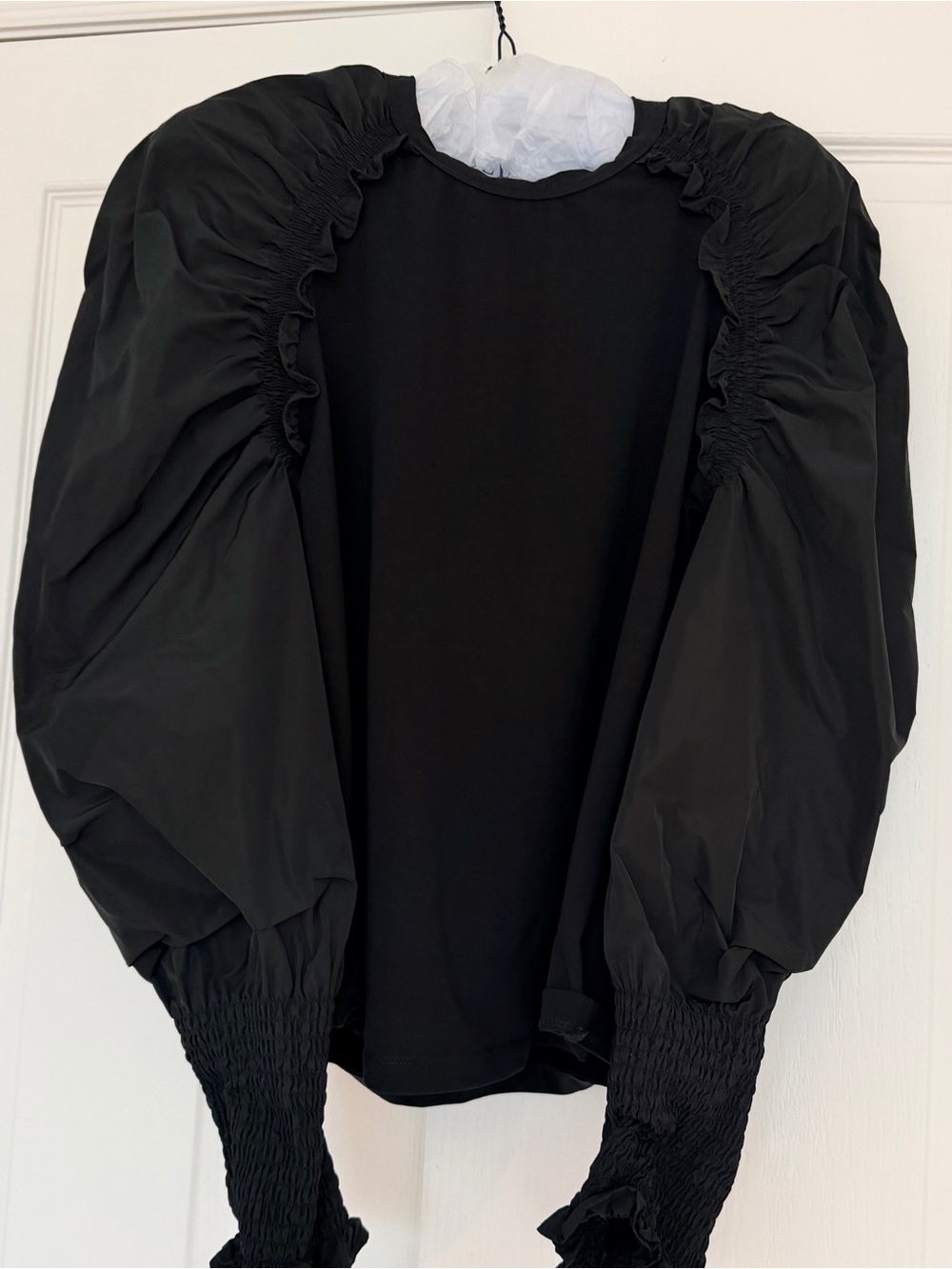 Veronica Beard Mixed Media Black Puff-Sleeve Top